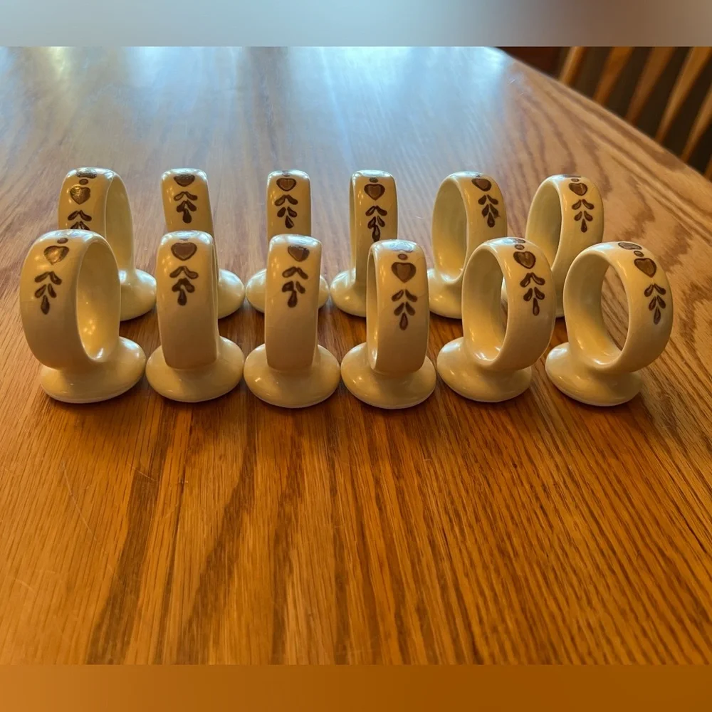 Set of 12 Vintage Stoneware Heart Napkin Rings.
